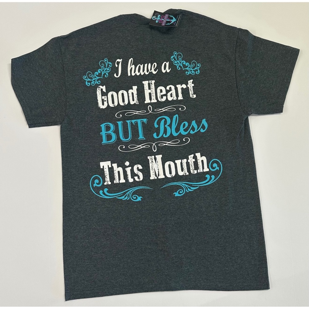 Southern Attitude Good Heart Bless This Mouth Graphic T-Shirt Gray Medium